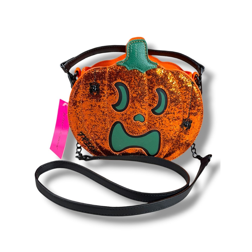 Betsey Johnson Glow-in-the-Dark Glitter Pumpkin Crossbody Bag Halloween NWT